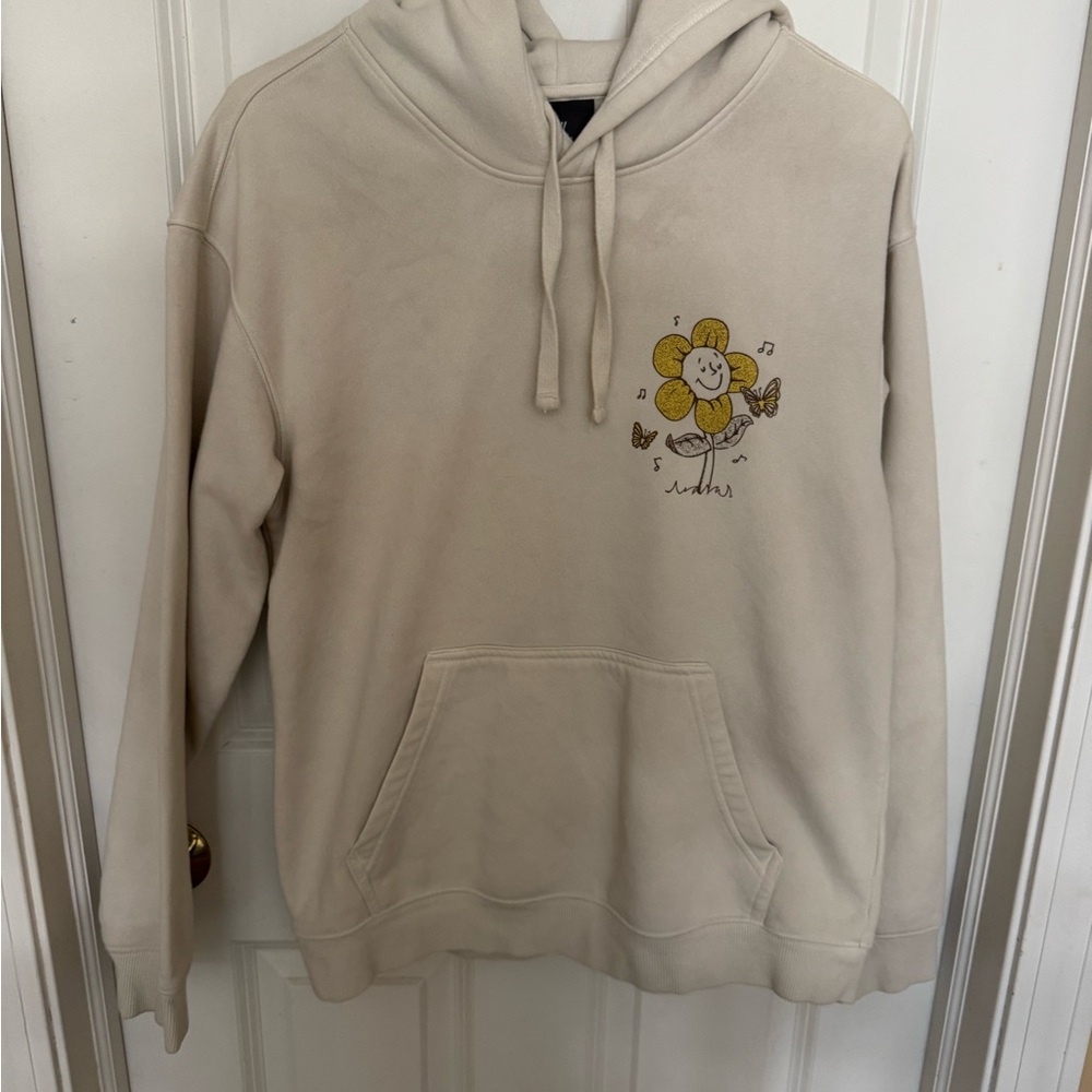 Cream Hoodie with Flower Graphic